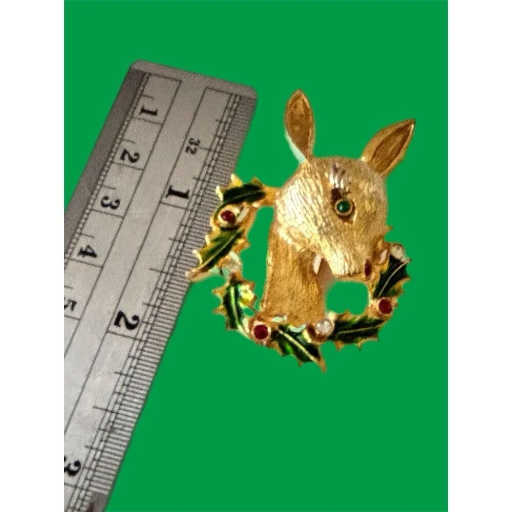 Avante Signed Christmas Rudolph Reindeer Rhinestone Pin 2" - Picture 3 of 5